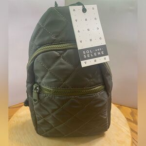 Sol and Selena MOTIVATOR Olive Green Quilted Sling Backpack 6.7” L x 11” H